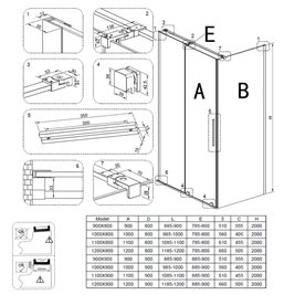 Kabina prysznicowa kwadratowa drzwi rozsuwane narożna szkło 8 mm 90x90 cm ASTRA-CH-A-90+B90+E