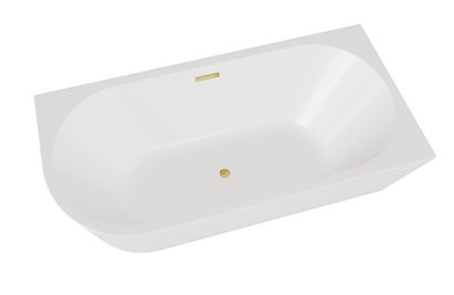 Wanna przyścienna narożna prawa syfon z przelewem złoty 150 cm Zoya Besco WAS-150-ZPZ