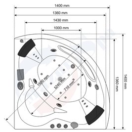 Wanna z hydromasażem narożna 140x140 cm MO-1001HC