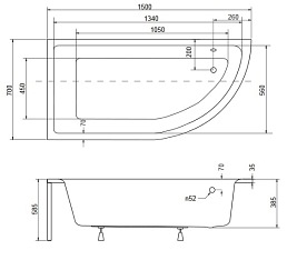 Wanna narożna 150 cm Lewa Praktika Besco