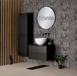 Szafka łazienkowa wisząca z umywalką 80 cm szklane fronty czarny uchwyt Glow Gante