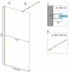 Złota ścianka prysznicowa walk-in 120 cm Aero Gold Rea