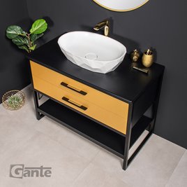 Szafka stojąca z białą umywalką kolor czarno złoty loft 100 cm seria New York