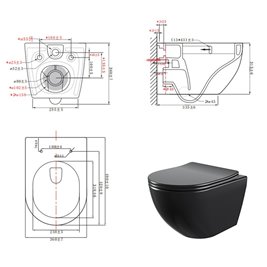 Czarna matowa miska wc wisząca Rimless Elite Tornado ELITE-MTB-03 Hydrosan