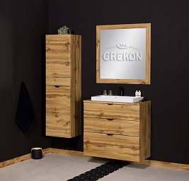 Szafka łazienkowa z umywalką nablatową dąb naturalny 80 cm Victa Gante