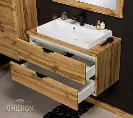 Szafka łazienkowa wisząca z umywalką nablatową dąb naturalny 80 cm Victa Gante