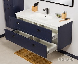 Wisząca szafka z umywalką granatowy mat 120 cm seria Grend Gante