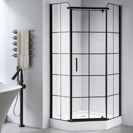 Czarna kabina prysznicowa pięciokątna 100x100 drzwi uchylne szprosy BS06C