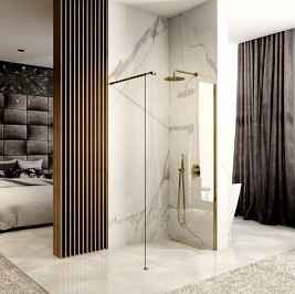 Złota szczotkowana ścianka prysznicowa walk-in 100 cm Aero Gold Rea