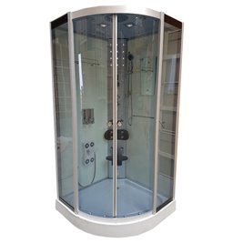 Kabina prysznicowa z hydromasażem niski brodzik białe ściany 100x100
