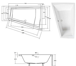 Wanna asymetryczna czarno-biała z obudową Intima Duo Besco lewa 180x125 cm
