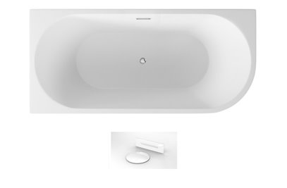 Wanna przyścienna narożna lewa syfon z przelewem biały 150 cm Zoya Besco WAS-150-ZLB