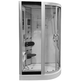 Biała kabina prysznicowa z hydromasażem + sauna na niskim brodziku 120x85 prawa MO-09914PBS