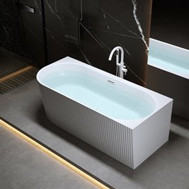 Wanna ryflowana przyścienna narożna prawa korek oraz przelew biały 150 cm Rio Hydrosan