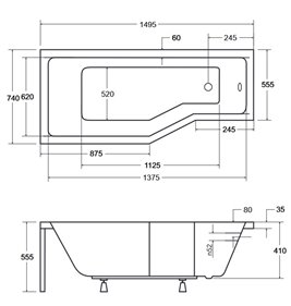 Czarno-biała wanna prostokątna z obudową Integra 150 Lewa Besco