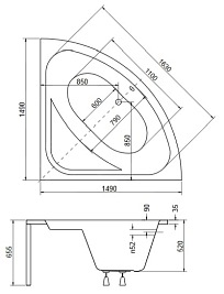 Czarno-biała wanna symetryczna narożna z obudową 148x148 cm Luksja Besco