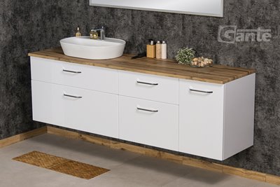 Duża szafka łazienkowa wisząca z umywalką nablatową i koszem 200 cm SETTO MODULO kolor biały połysk