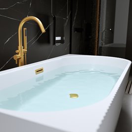 Wanna ryflowana przyścienna narożna lewa korek oraz przelew złoty szczotkowany 150 cm Rio Hydrosan