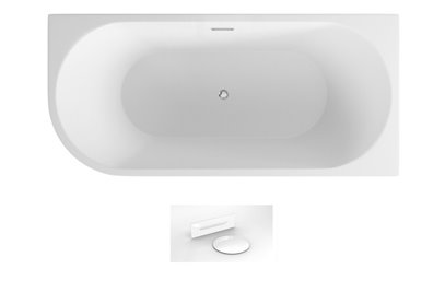 Wanna przyścienna narożna prawa syfon z przelewem biały 150 cm Zoya Besco WAS-150-ZPB