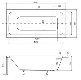 Czarno biała ryflowana wanna prostokątna z obudową 150 cm Modern Besco