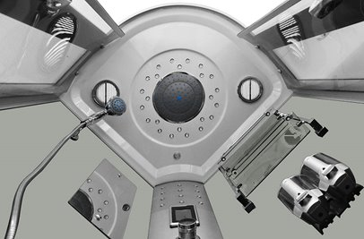 Kabina prysznicowa + sauna parowa składane siedzisko półokrągła zabudowana biała 90x90 MO-09909ASW