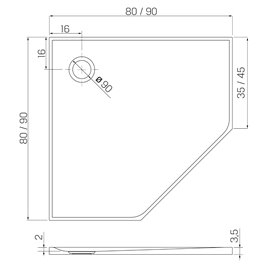 Brodzik pięciokątny 90x90 konglomerat kolor antracyt New Trendy Nex Shade B-0499