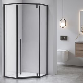 Czarna kabina prysznicowa pięciokątna 90x90 drzwi uchylne BS07B