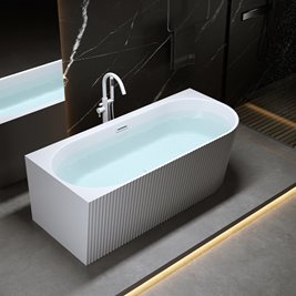 Wanna ryflowana przyścienna narożna lewa korek oraz przelew biały 170 cm Rio Hydrosan