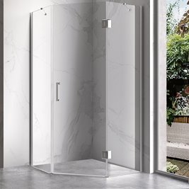 Chromowana kabina prysznicowa pięciokątna 100x100 drzwi uchylne KZ10C