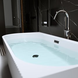 Wanna ryflowana przyścienna narożna prawa korek oraz przelew czarny 150 cm Rio Hydrosan