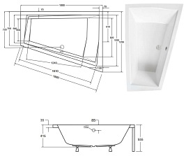 Wanna asymetryczna czarno-biała z obudową Intima Duo Besco prawa 180x125 cm