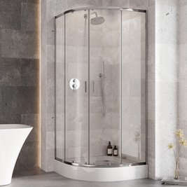 Zarya Besco chromowana kabina prysznicowa 90x90 powłoka ProClean + biały brodzik 15 cm Alex