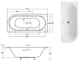 Wanna do zabudowy Avita Slim Besco prawa 180x80 cm