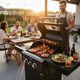 Grill gazowy ZEUS-A kolor czarny ruszt żeliwny moc 8,5 kW + pokrowiec + palnik boczny zdjęcie 3