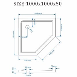 Biały brodzik prysznicowy pięciokątny struktura kamienia 100x100 RAVE-WH-100 wysokość 5 cm