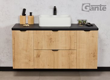 Szafka łazienkowa z białą umywalką wisząca dąb naturalny 120 cm Brendo Gante