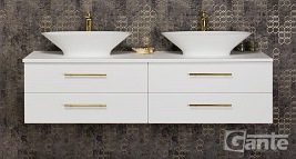 Szafka wisząca biały mat z dwiema umywalkami nablatowymi 160/50 cm Belli Gold Gante