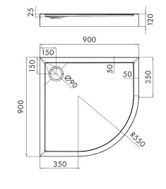 Brodzik prysznicowy na nośniku, półokrągły 90x90 Camden 90/O