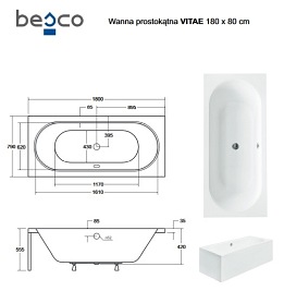 Wanna prostokątna akrylowa Vitae Besco 180 cm