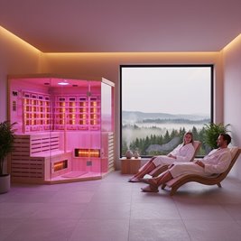 Sauna na podczerwień 6-osobowa 180x180 cm grzejniki kwarcowe i karbonowe Alta7 Infrared