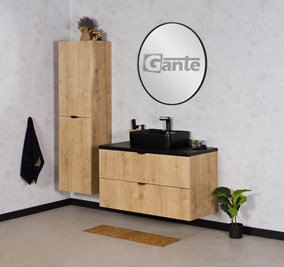 Szafka łazienkowa z czarną umywalką wisząca dąb naturalny 100 cm Brendo Gante