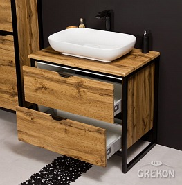 Szafka z białą umywalką styl loftowy 80 cm seria New York