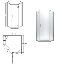 Kabina prysznicowa pięciokątna 90x90 Viva Besco model prawy