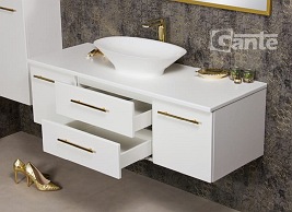 Szafka wisząca biały mat z umywalką nablatową 140/50 cm Belli Gold Gante