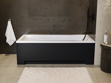 Czarno biała ryflowana wanna prostokątna z obudową 160 cm Modern Besco