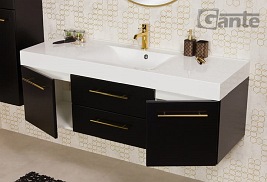 Szafka łazienkowa wisząca czarny mat z umywalką 140 cm Nela Belli Gold Gante