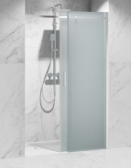 Drzwi prysznicowe rozsuwane prawe/lewe do wnęki 112-121 cm szkło 8mm mleczne profile chrom Swiss Liniger