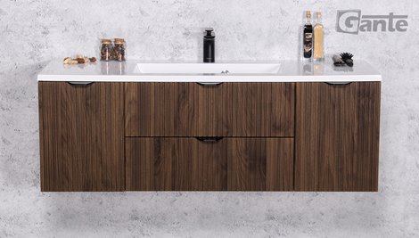 Szafka łazienkowa z lamelami wisząca z umywalką 120 cm 39/2 Victa Lamello kolor orzech