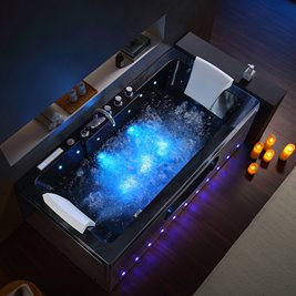 Czarna prostokątna wanna z hydromasażem 170x84 cm Iris 933C Hydrosan