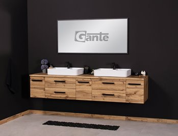 Szafka wisząca z dwiema umywalkami nablatowymi 210 cm 50/2 kolor dąb naturalny seria Fokus Loft Gante